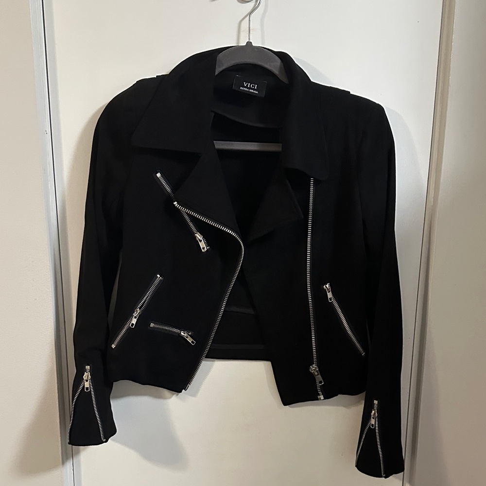 Vici Black Suede Jacket with Silver Zippers